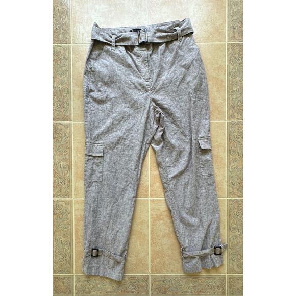 New without Tags! N  Y & Company 7th Ave Linen blend belt open leg Cargo Pant 12 - Picture 3 of 11